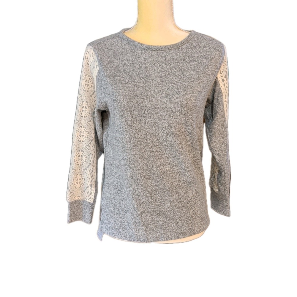 FN by‎ Flora Nikrooz Women's Gray Sweater With Lace On Long Sleeves Size XS